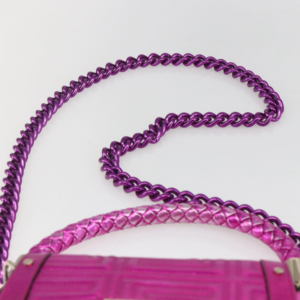 Gianni Versace Chain Shoulder Bag Leather Pink Gold Auth 158051