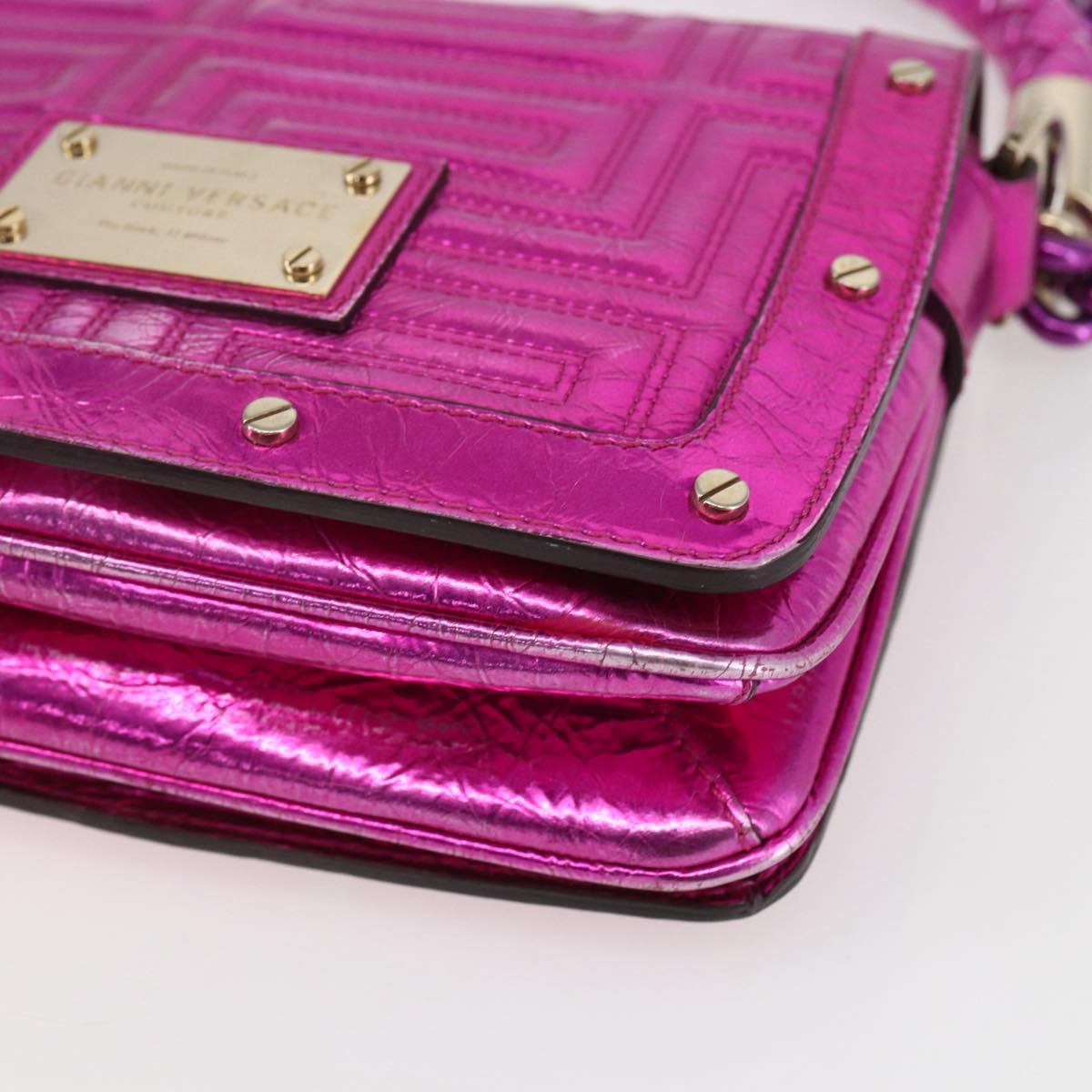 Gianni Versace Chain Shoulder Bag Leather Pink Gold Auth 158051