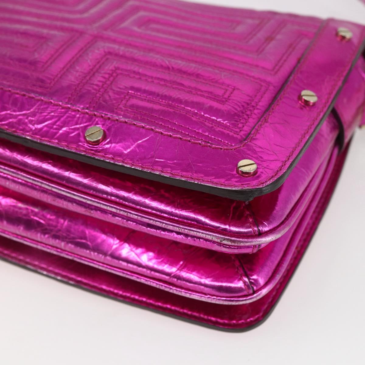 Gianni Versace Chain Shoulder Bag Leather Pink Gold Auth 158051