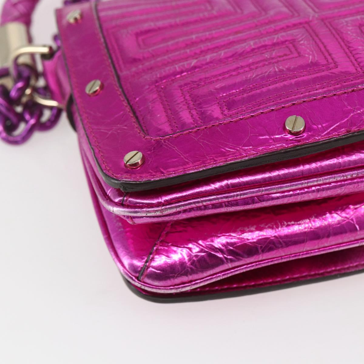 Gianni Versace Chain Shoulder Bag Leather Pink Gold Auth 158051