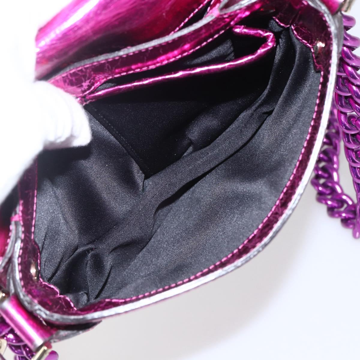 Gianni Versace Chain Shoulder Bag Leather Pink Gold Auth 158051