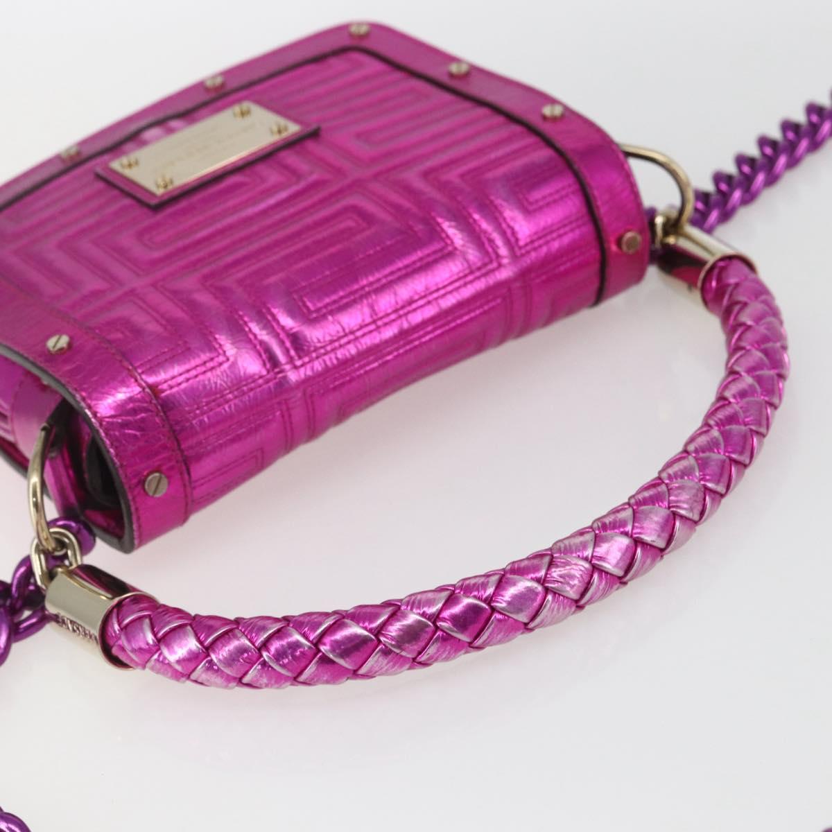 Gianni Versace Chain Shoulder Bag Leather Pink Gold Auth 158051