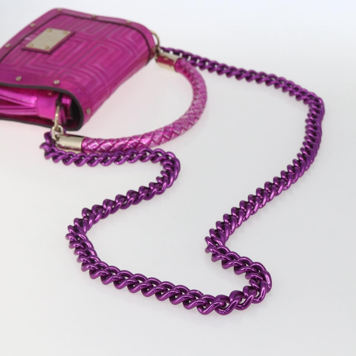 Gianni Versace Chain Shoulder Bag Leather Pink Gold Auth 158051