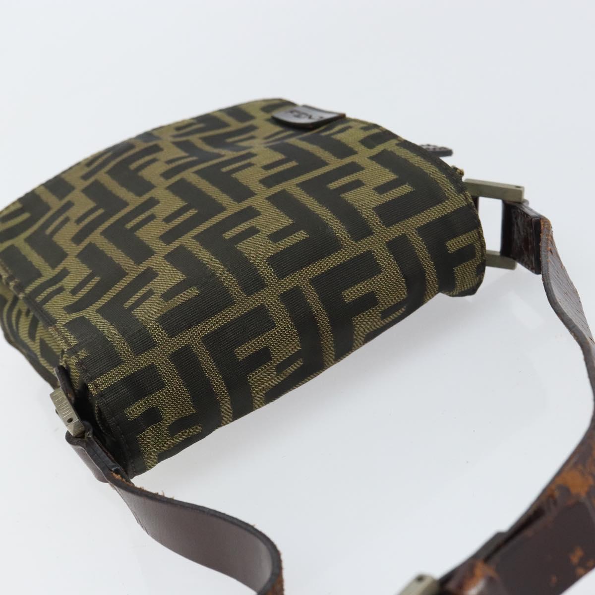 FENDI Zucca Canvas Shoulder Bag Black Brown Auth 158056