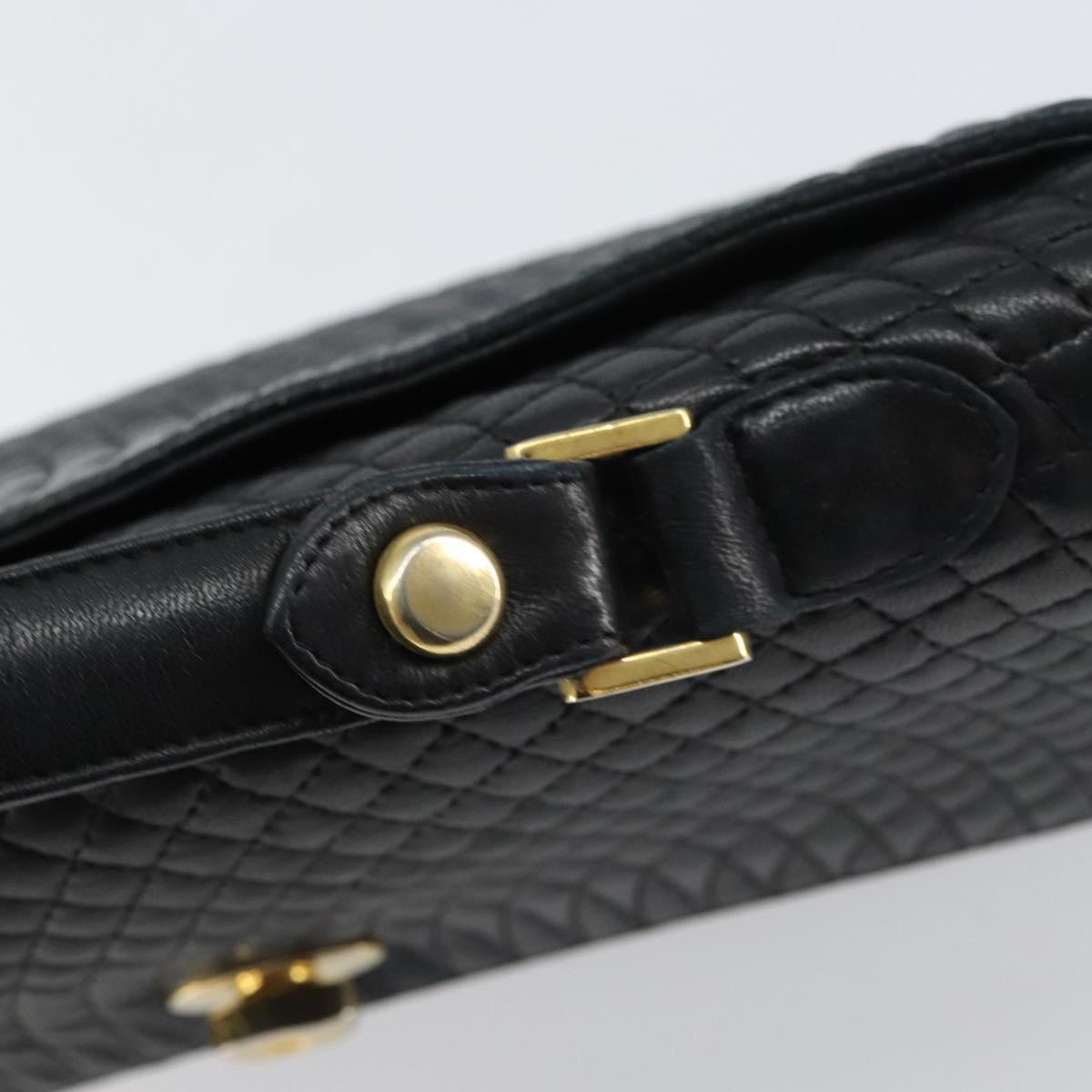 BALLY Hand Bag Leather Black Gold Auth 158057
