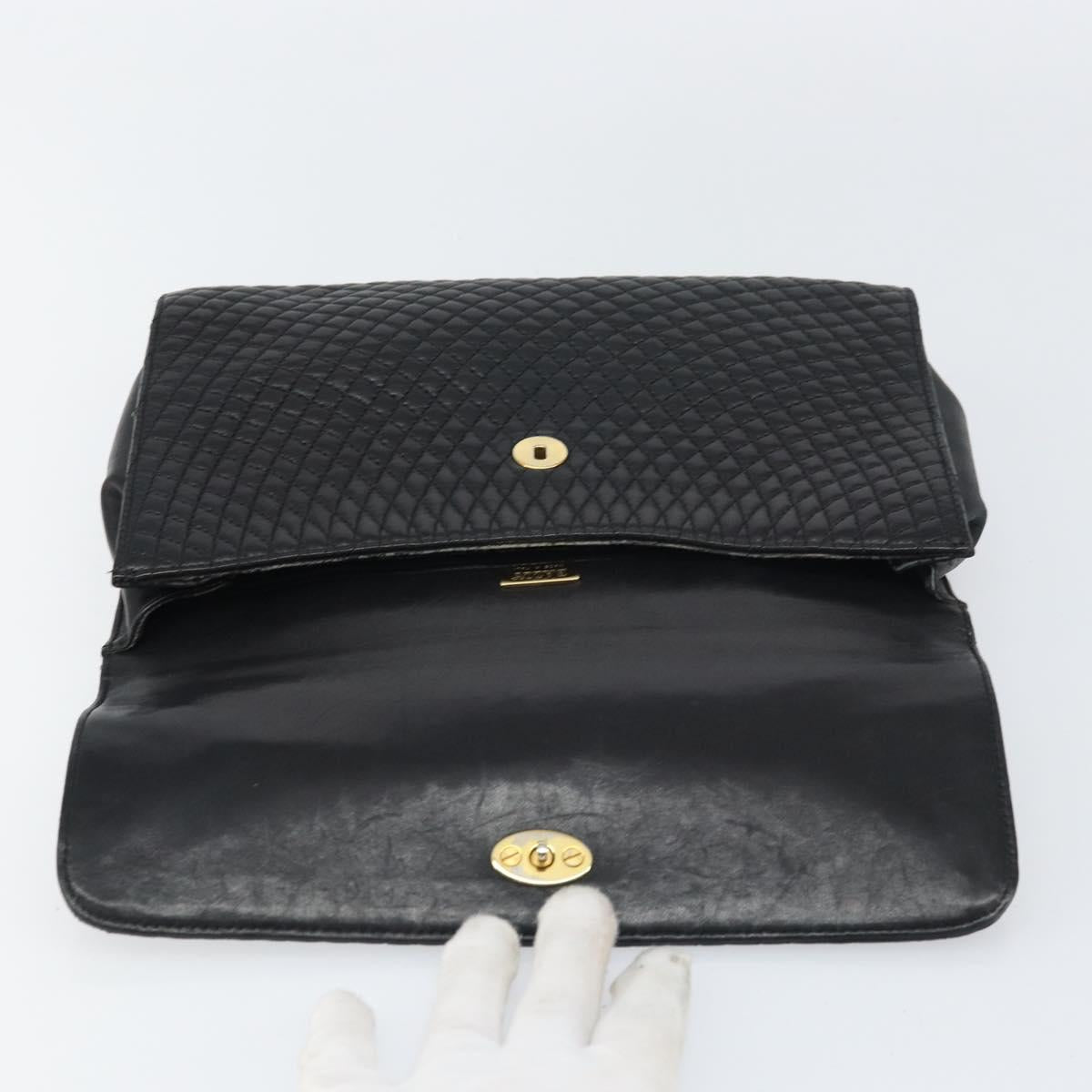 BALLY Hand Bag Leather Black Gold Auth 158057