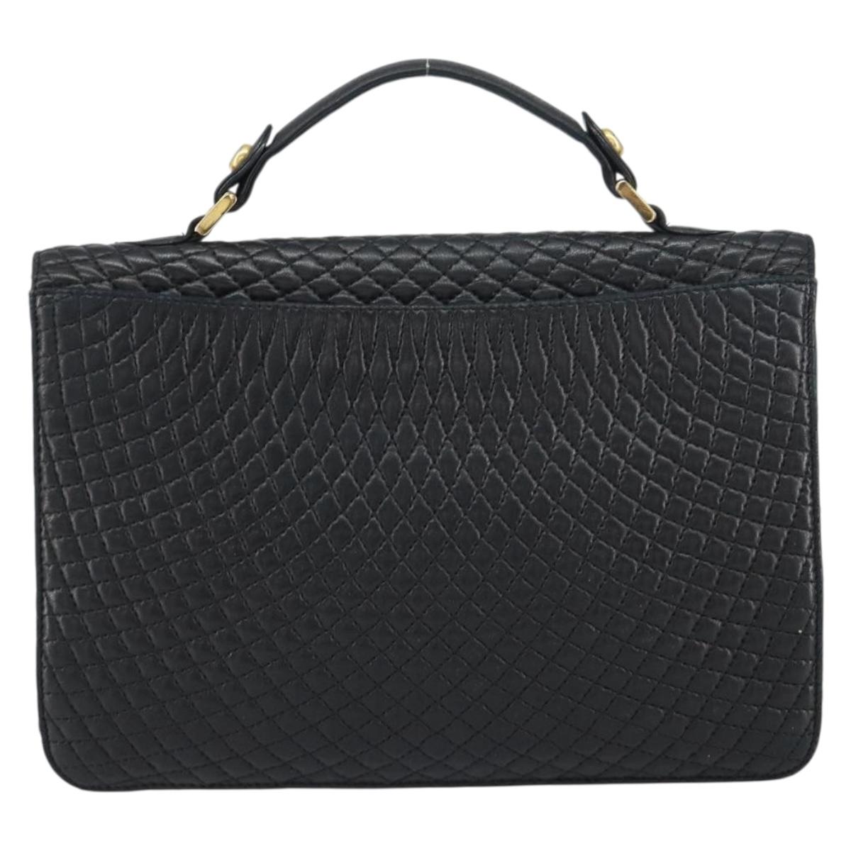 BALLY Hand Bag Leather Black Gold Auth 158057