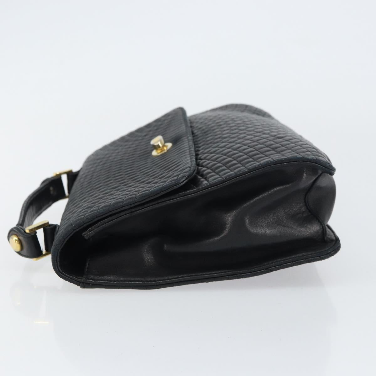 BALLY Hand Bag Leather Black Gold Auth 158057