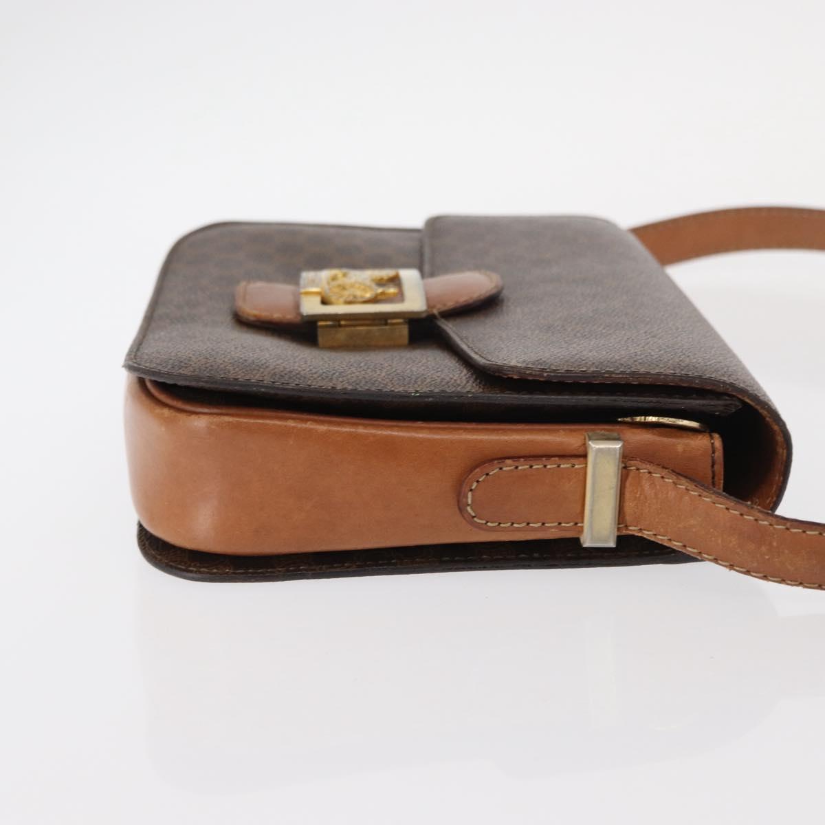 CELINE Macadam Canvas Horse Carriage Bag PVC Leather Brown Gold Auth 158075