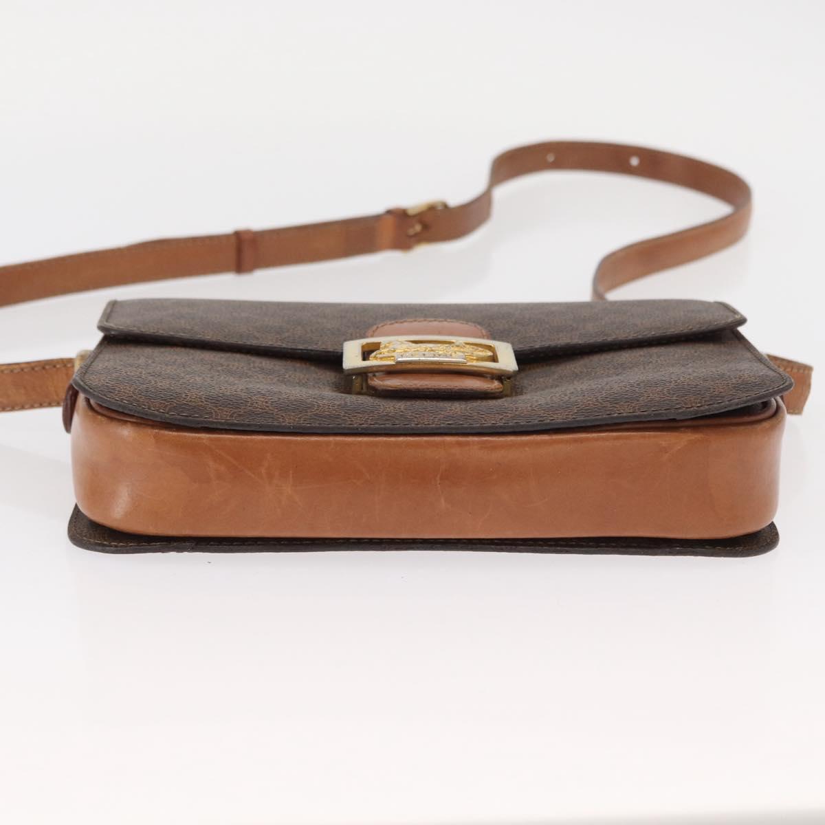 CELINE Macadam Canvas Horse Carriage Bag PVC Leather Brown Gold Auth 158075
