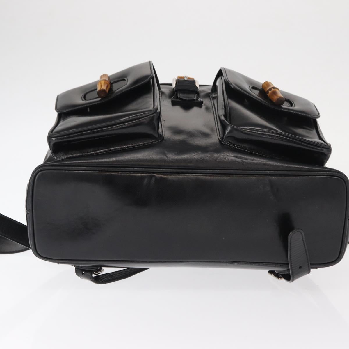 GUCCI Bamboo Backpack Enamel Black Silver 003 2058 0016 Auth 158076