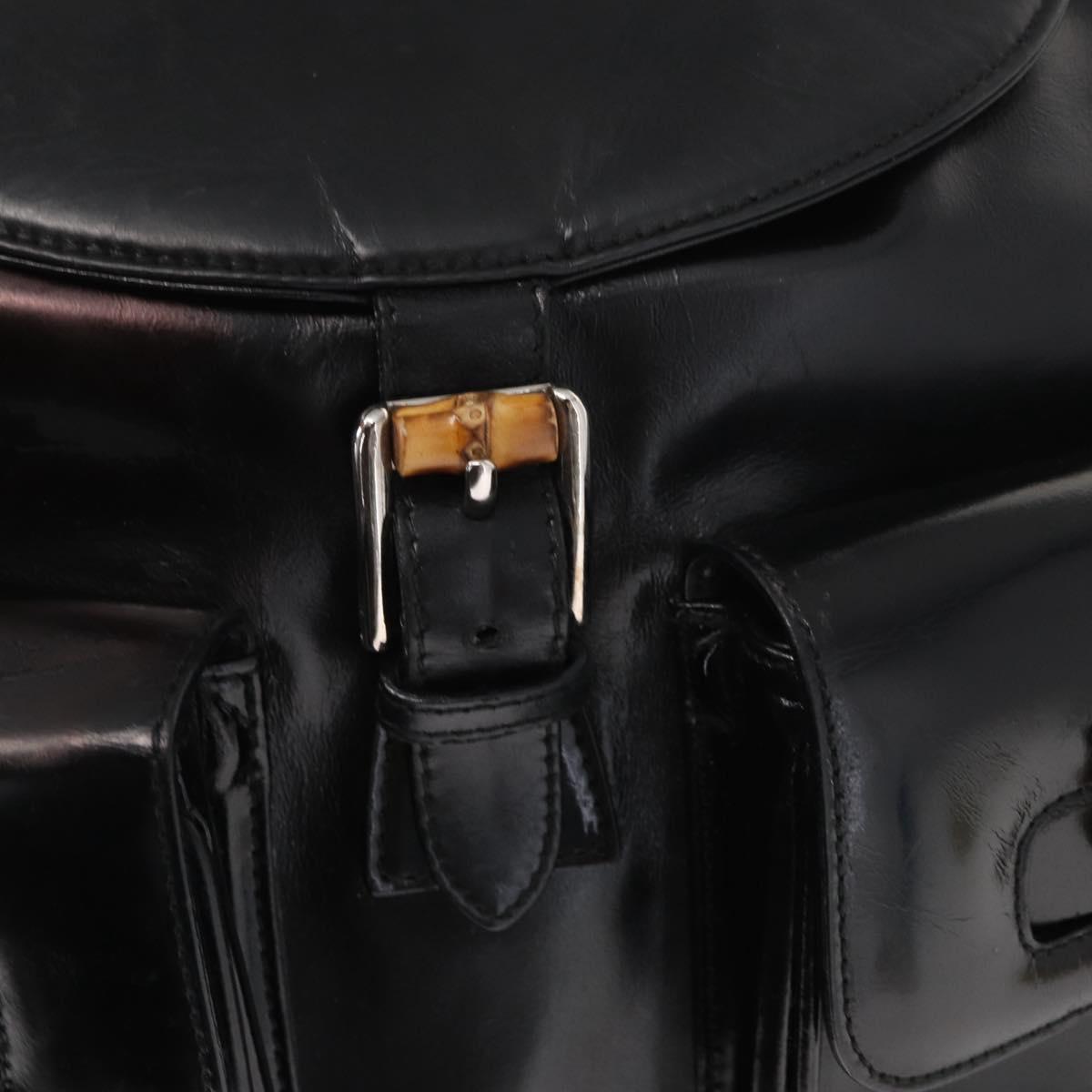 GUCCI Bamboo Backpack Enamel Black Silver 003 2058 0016 Auth 158076