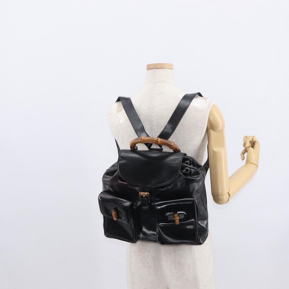 GUCCI Bamboo Backpack Enamel Black Silver 003 2058 0016 Auth 158076