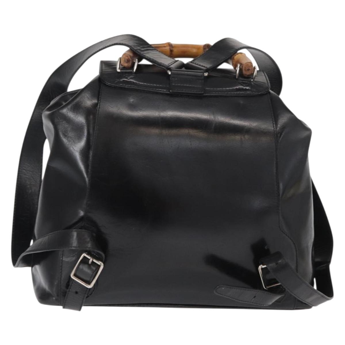 GUCCI Bamboo Backpack Enamel Black Silver 003 2058 0016 Auth 158076