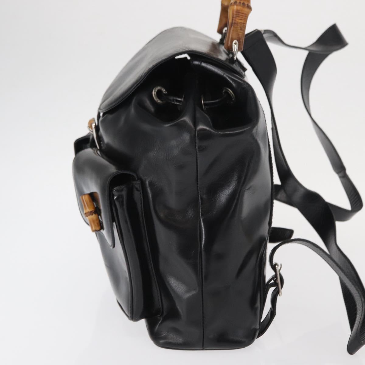 GUCCI Bamboo Backpack Enamel Black Silver 003 2058 0016 Auth 158076
