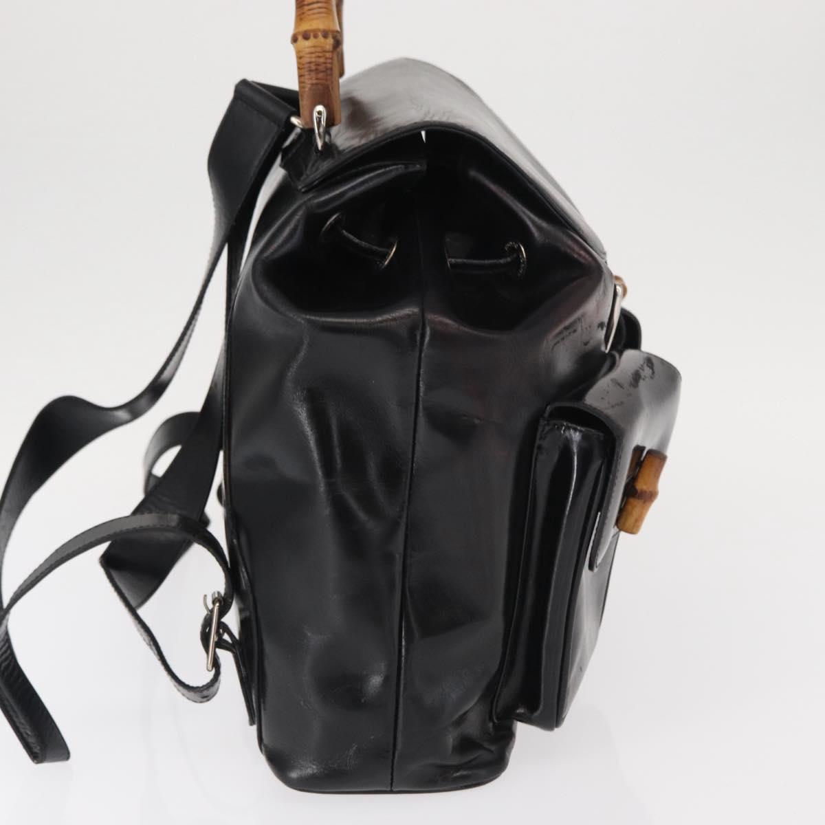 GUCCI Bamboo Backpack Enamel Black Silver 003 2058 0016 Auth 158076