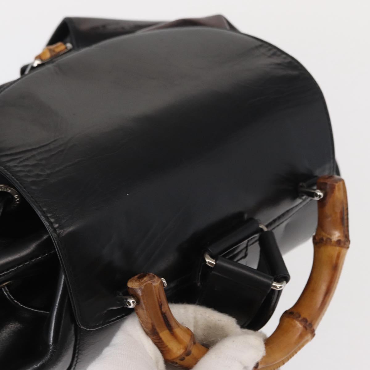 GUCCI Bamboo Backpack Enamel Black Silver 003 2058 0016 Auth 158076