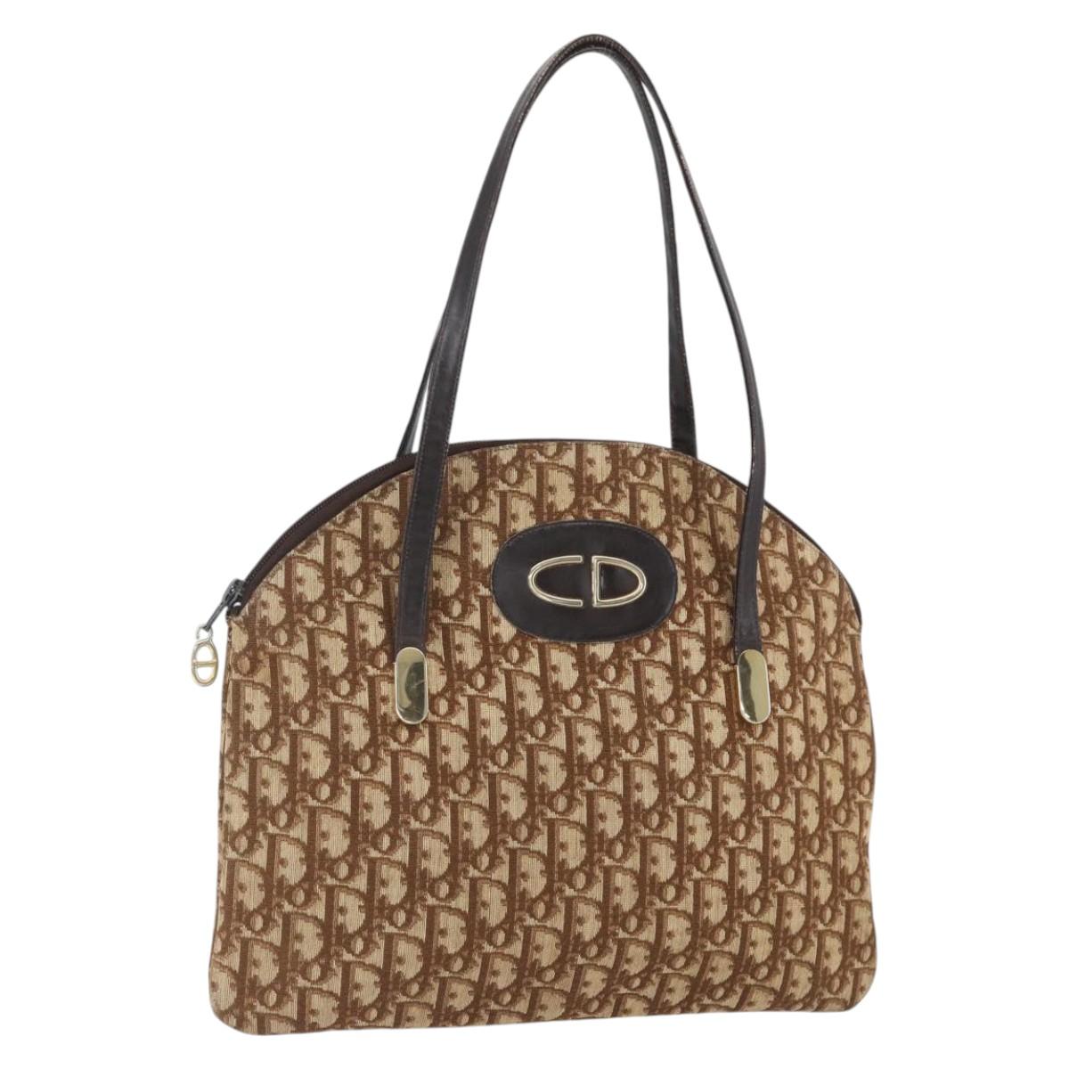 Christian Dior Trotter Canvas Tote Bag Beige Gold Auth 158084