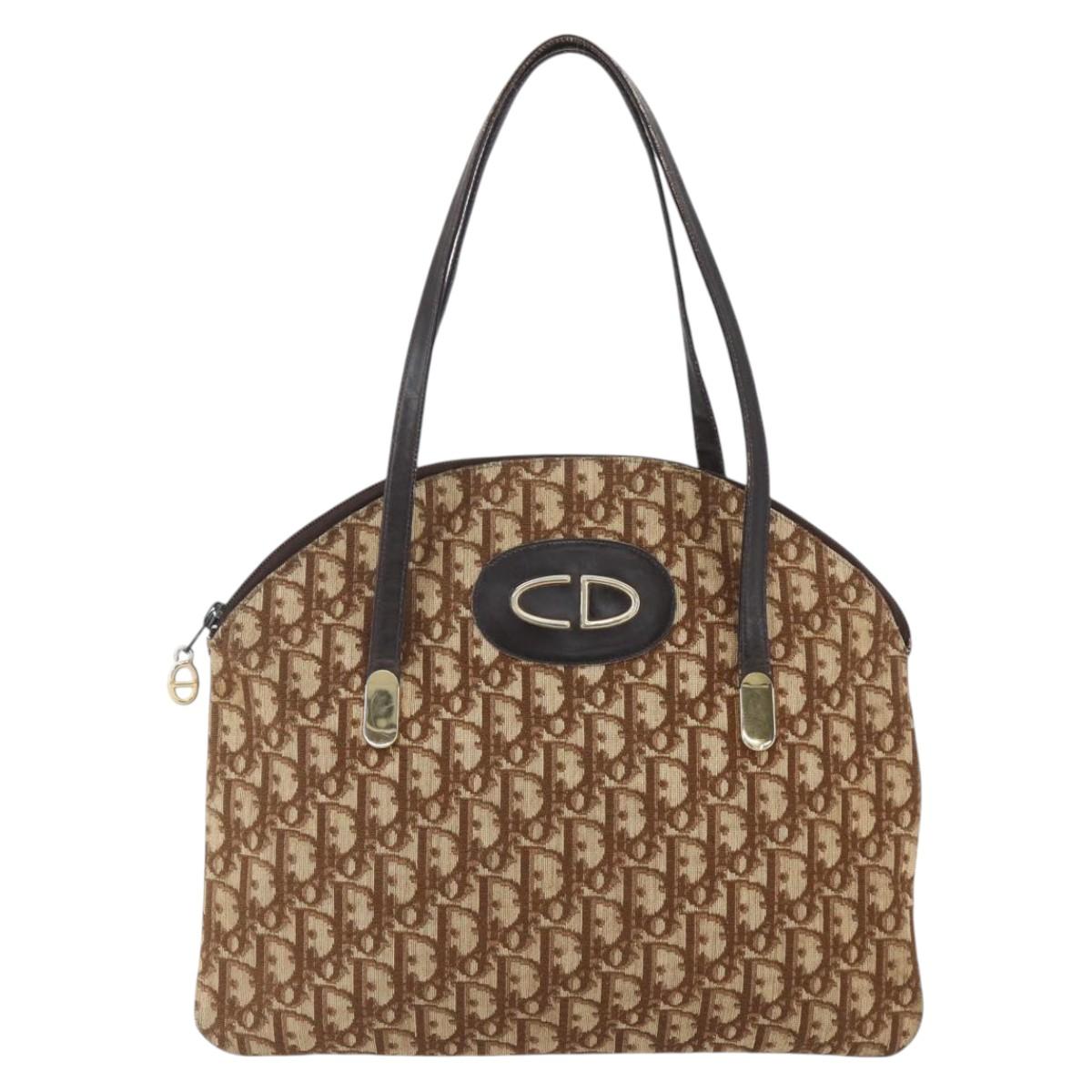 Christian Dior Trotter Canvas Tote Bag Beige Gold Auth 158084