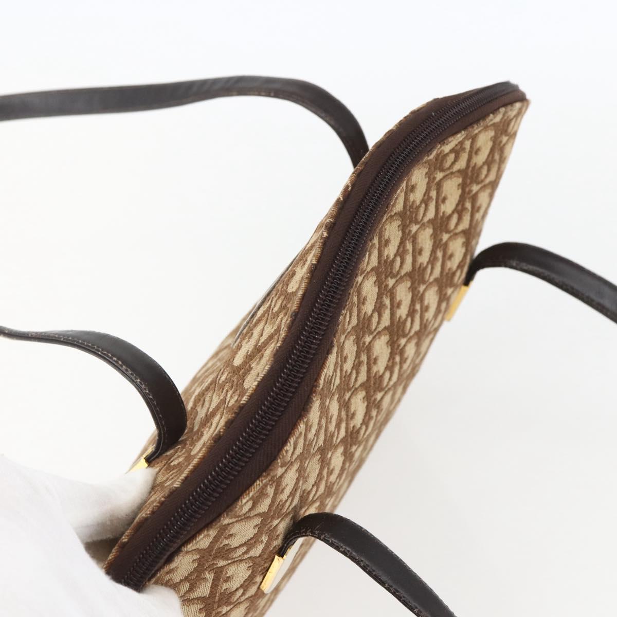 Christian Dior Trotter Canvas Tote Bag Beige Gold Auth 158084