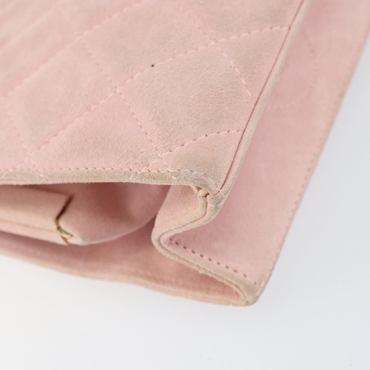 CHANEL Matelasse Chain Hand Bag Suede Pink Gold CC Auth 158088