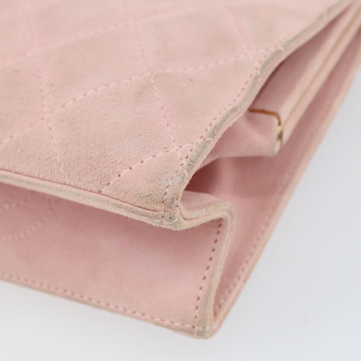 CHANEL Matelasse Chain Hand Bag Suede Pink Gold CC Auth 158088