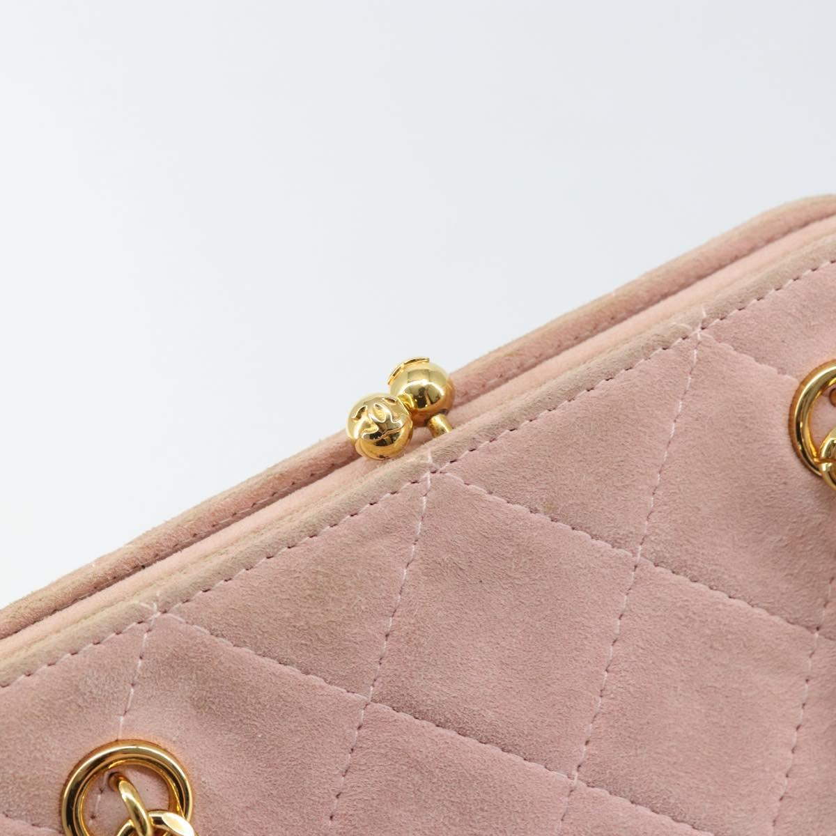 CHANEL Matelasse Chain Hand Bag Suede Pink Gold CC Auth 158088