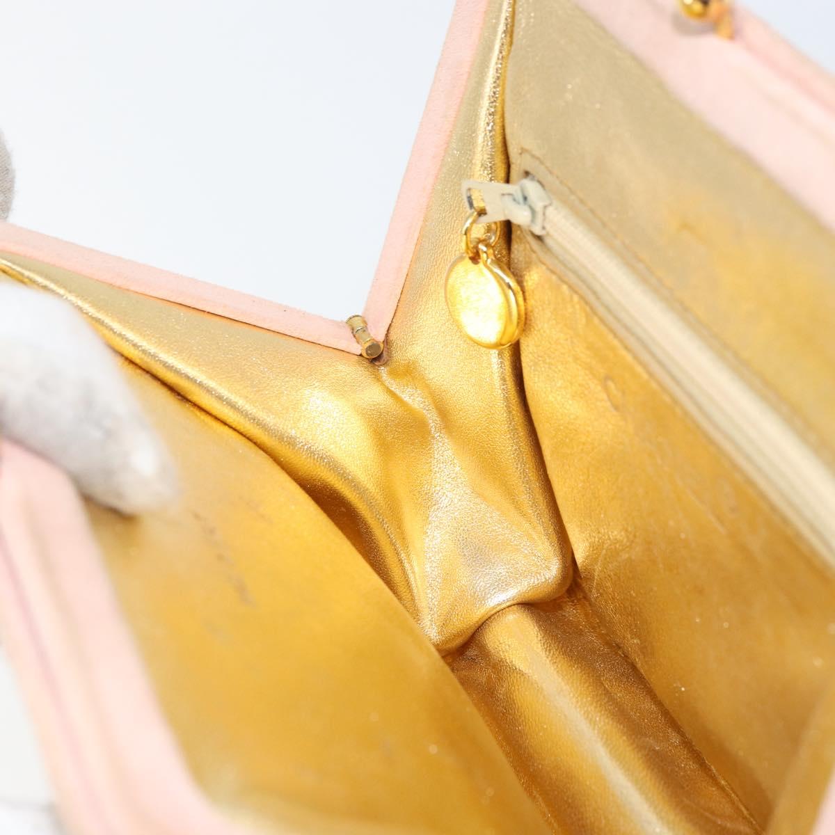 CHANEL Matelasse Chain Hand Bag Suede Pink Gold CC Auth 158088