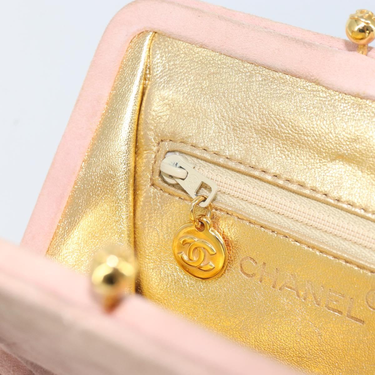 CHANEL Matelasse Chain Hand Bag Suede Pink Gold CC Auth 158088
