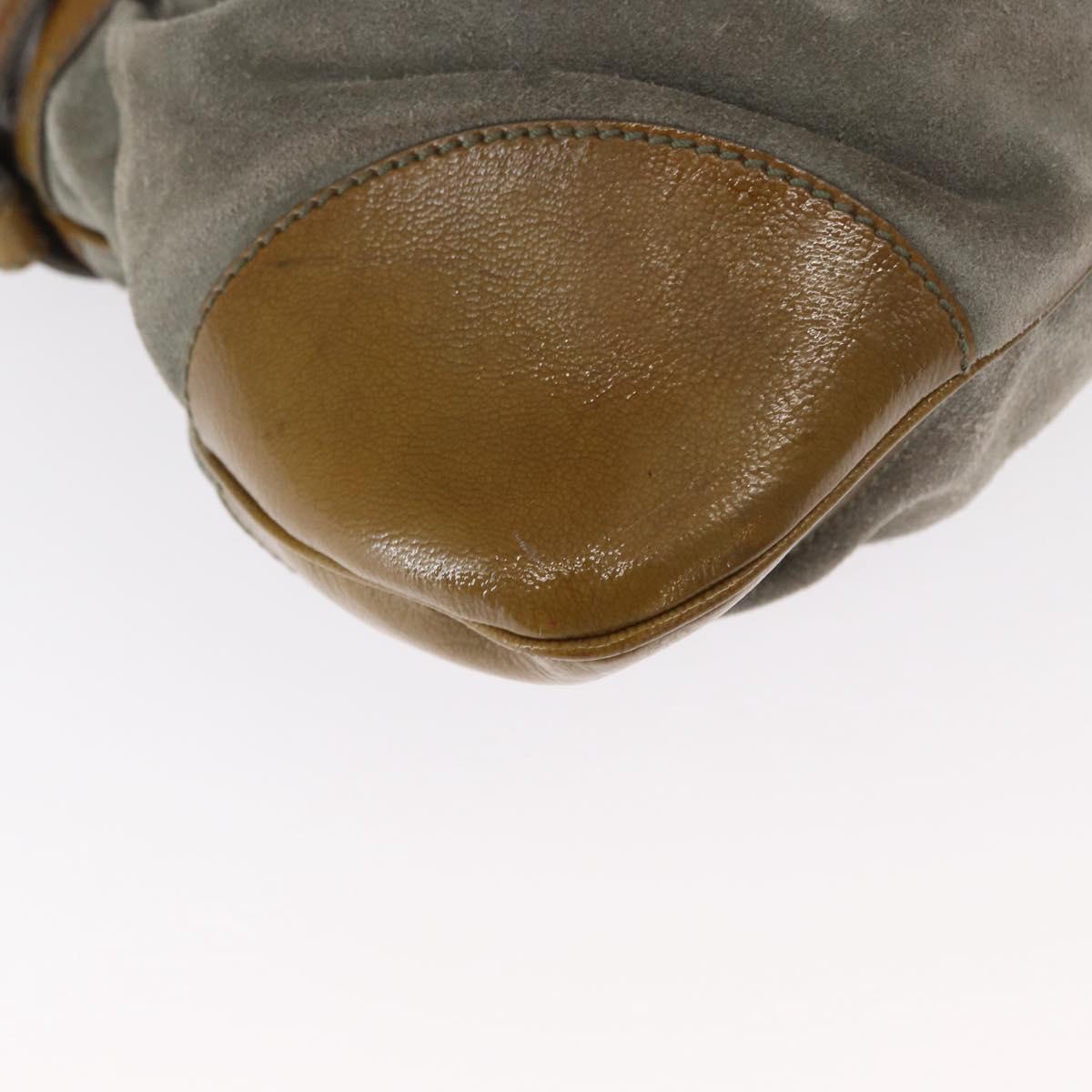 Salvatore Ferragamo Gancini Hand Bag Suede Green Silver Auth 158089