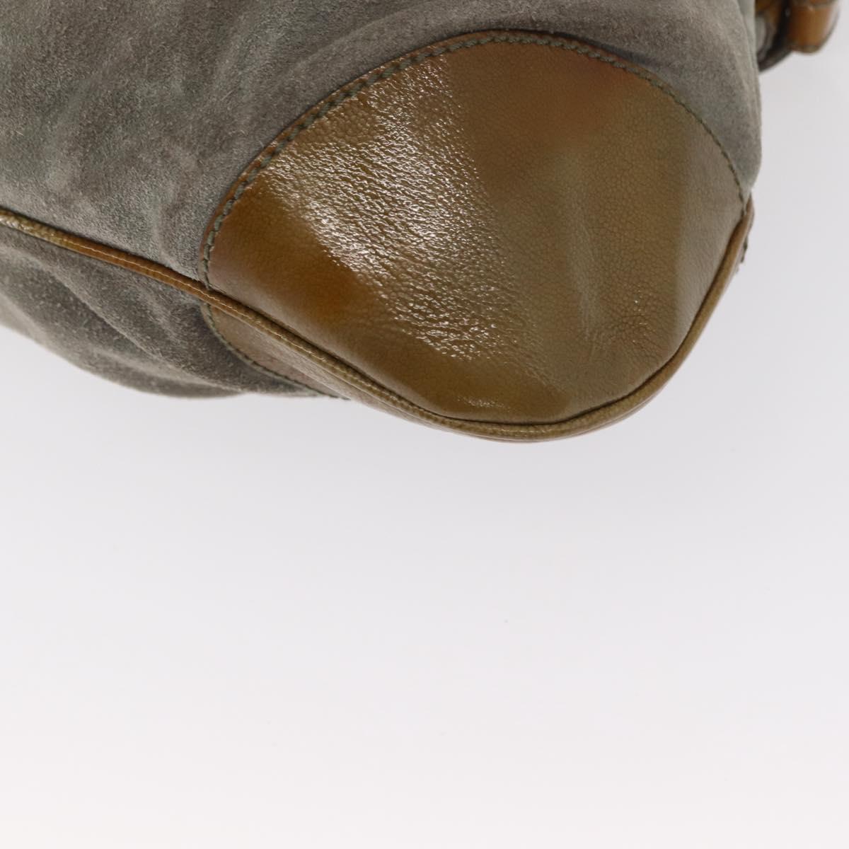 Salvatore Ferragamo Gancini Hand Bag Suede Green Silver Auth 158089