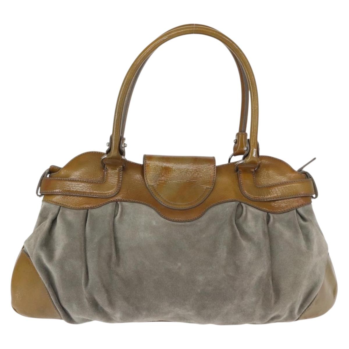 Salvatore Ferragamo Gancini Hand Bag Suede Green Silver Auth 158089