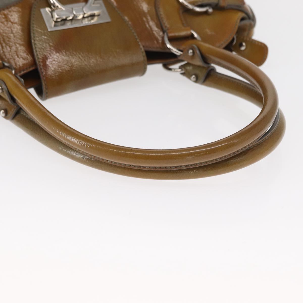 Salvatore Ferragamo Gancini Hand Bag Suede Green Silver Auth 158089