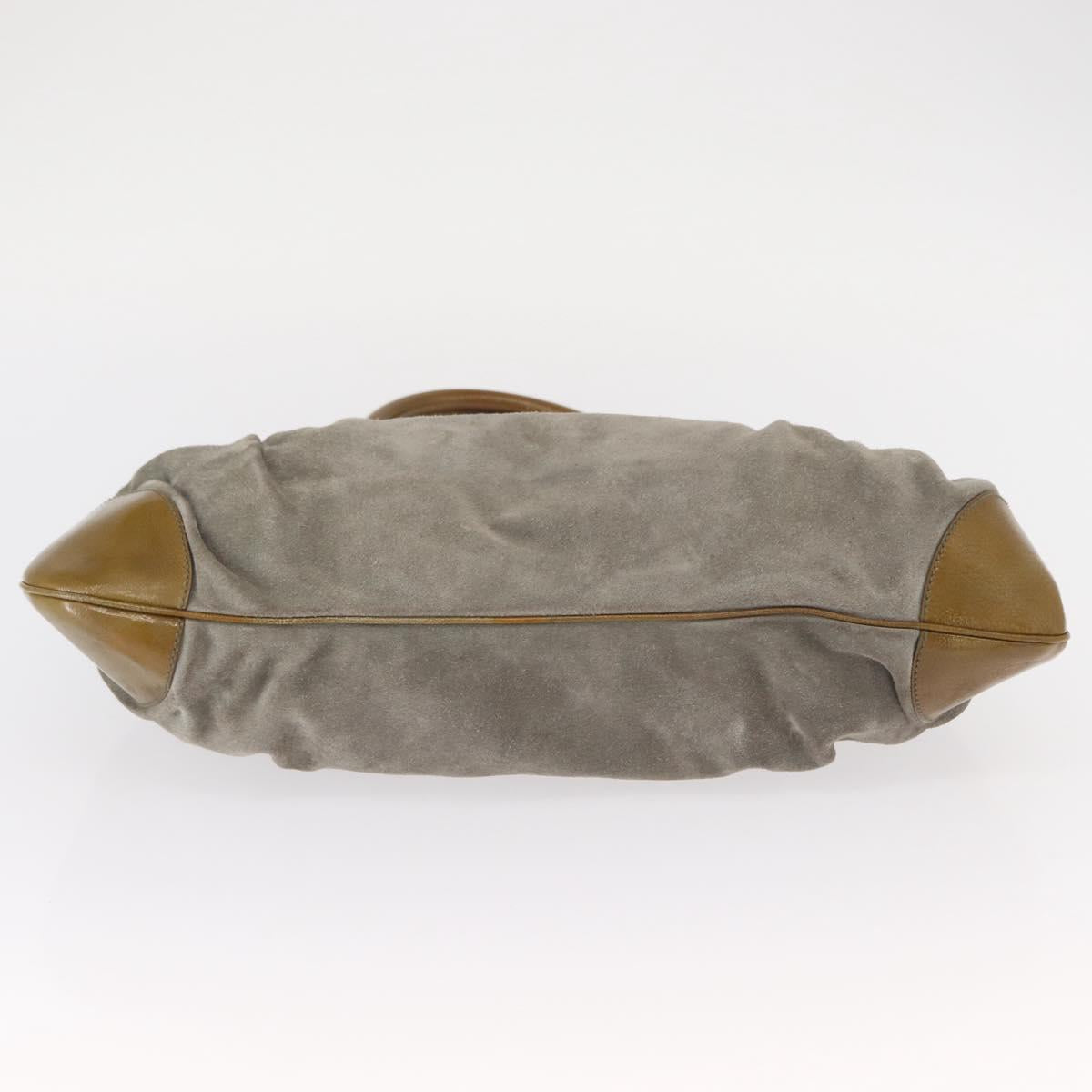 Salvatore Ferragamo Gancini Hand Bag Suede Green Silver Auth 158089