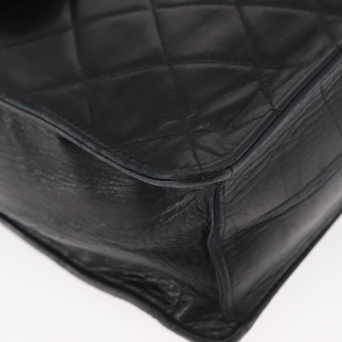 CHANEL Matelasse Hand Bag Lamb Skin Black Gold CC Auth 158090