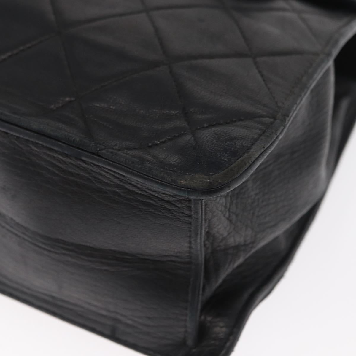 CHANEL Matelasse Hand Bag Lamb Skin Black Gold CC Auth 158090