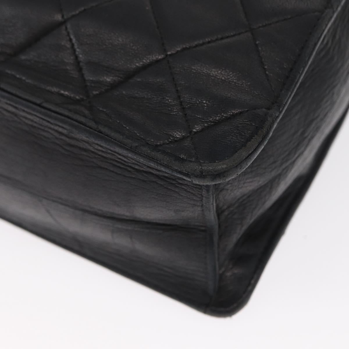 CHANEL Matelasse Hand Bag Lamb Skin Black Gold CC Auth 158090
