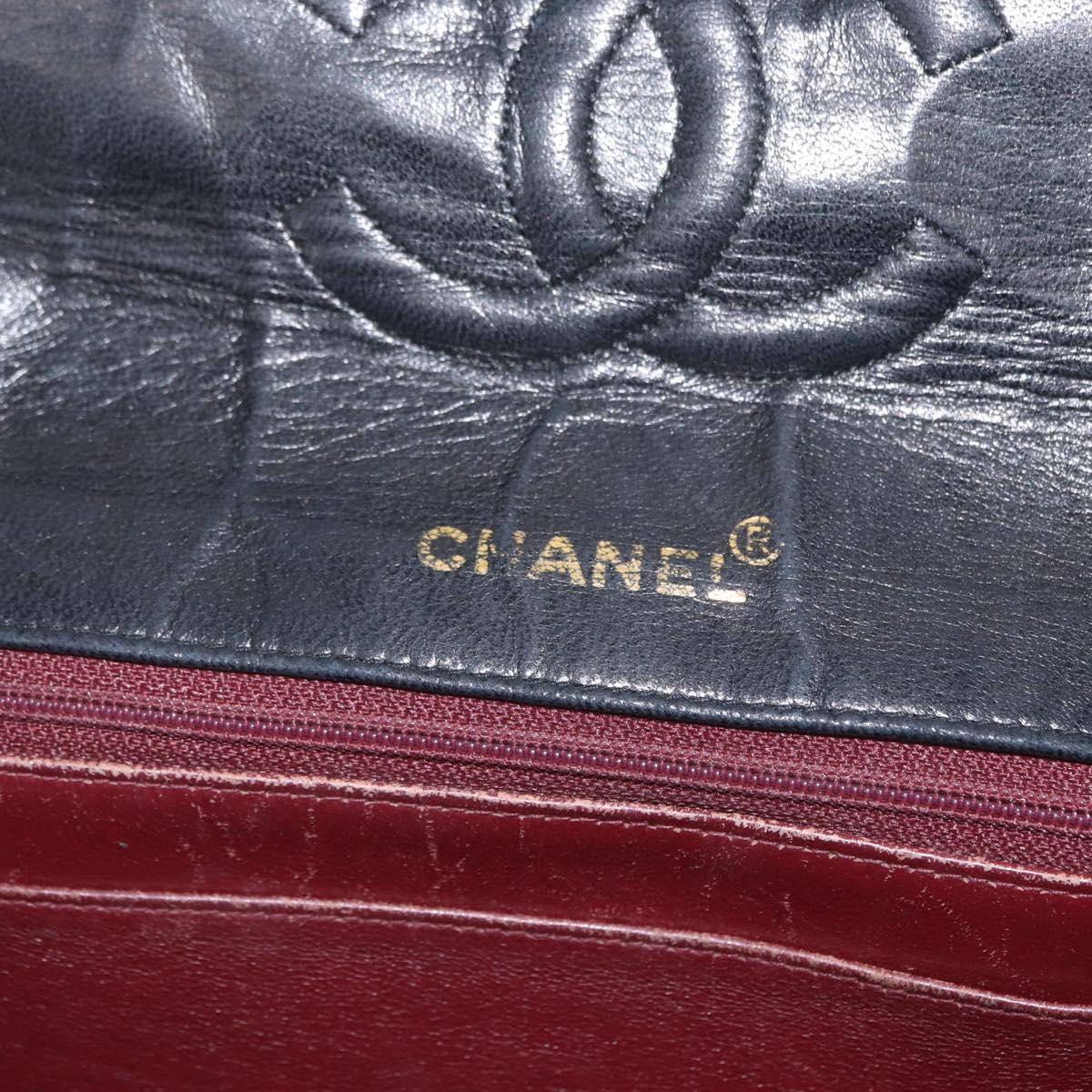 CHANEL Matelasse Hand Bag Lamb Skin Black Gold CC Auth 158090