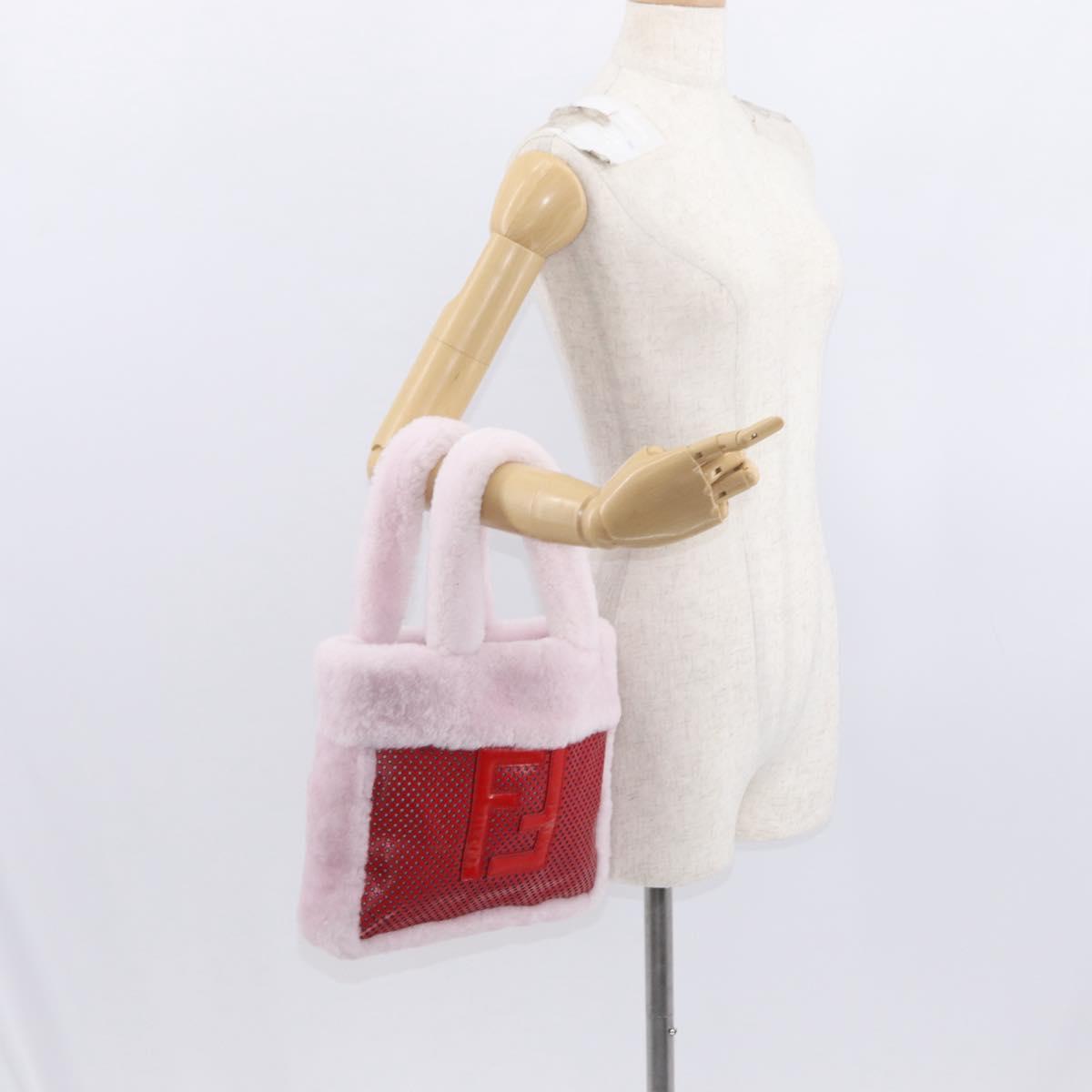 FENDI Hand Bag Mouton Pink Red Auth 158091