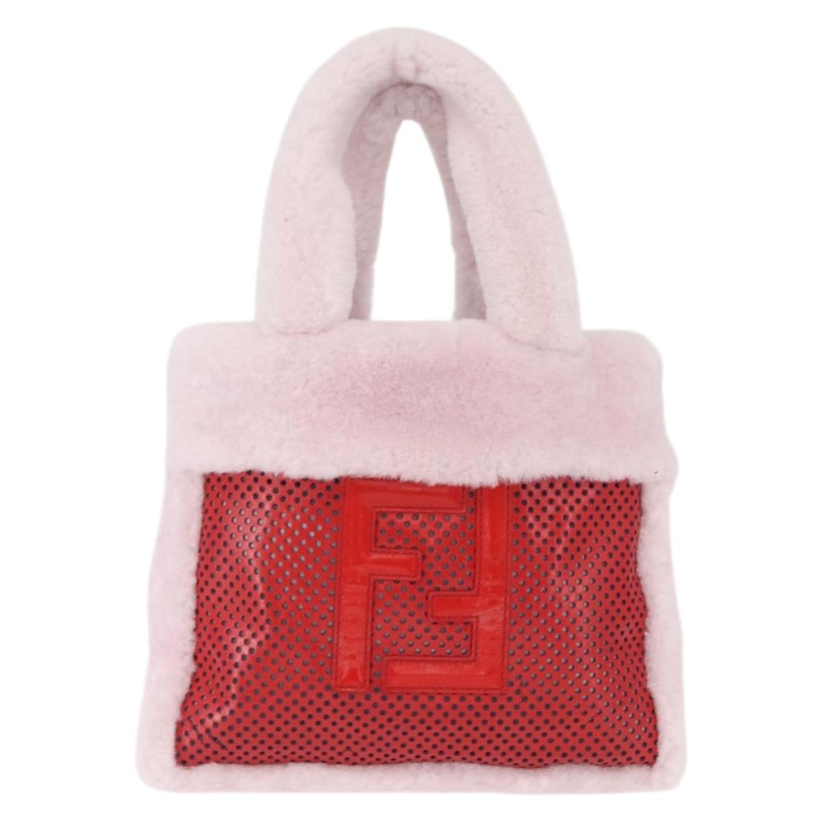 FENDI Hand Bag Mouton Pink Red Auth 158091