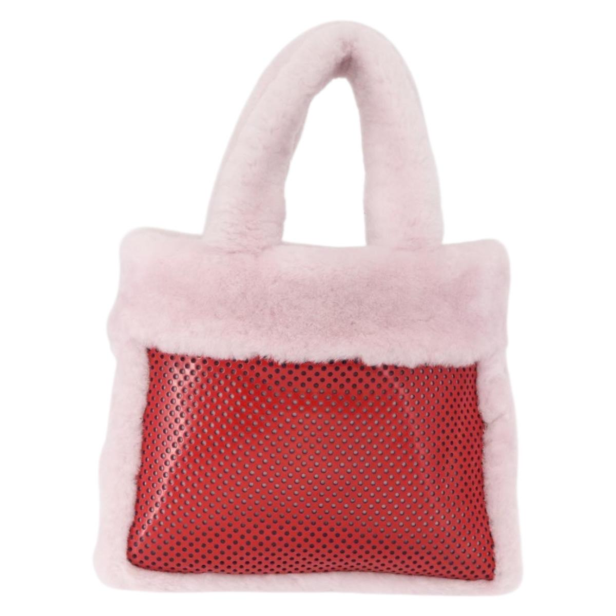 FENDI Hand Bag Mouton Pink Red Auth 158091