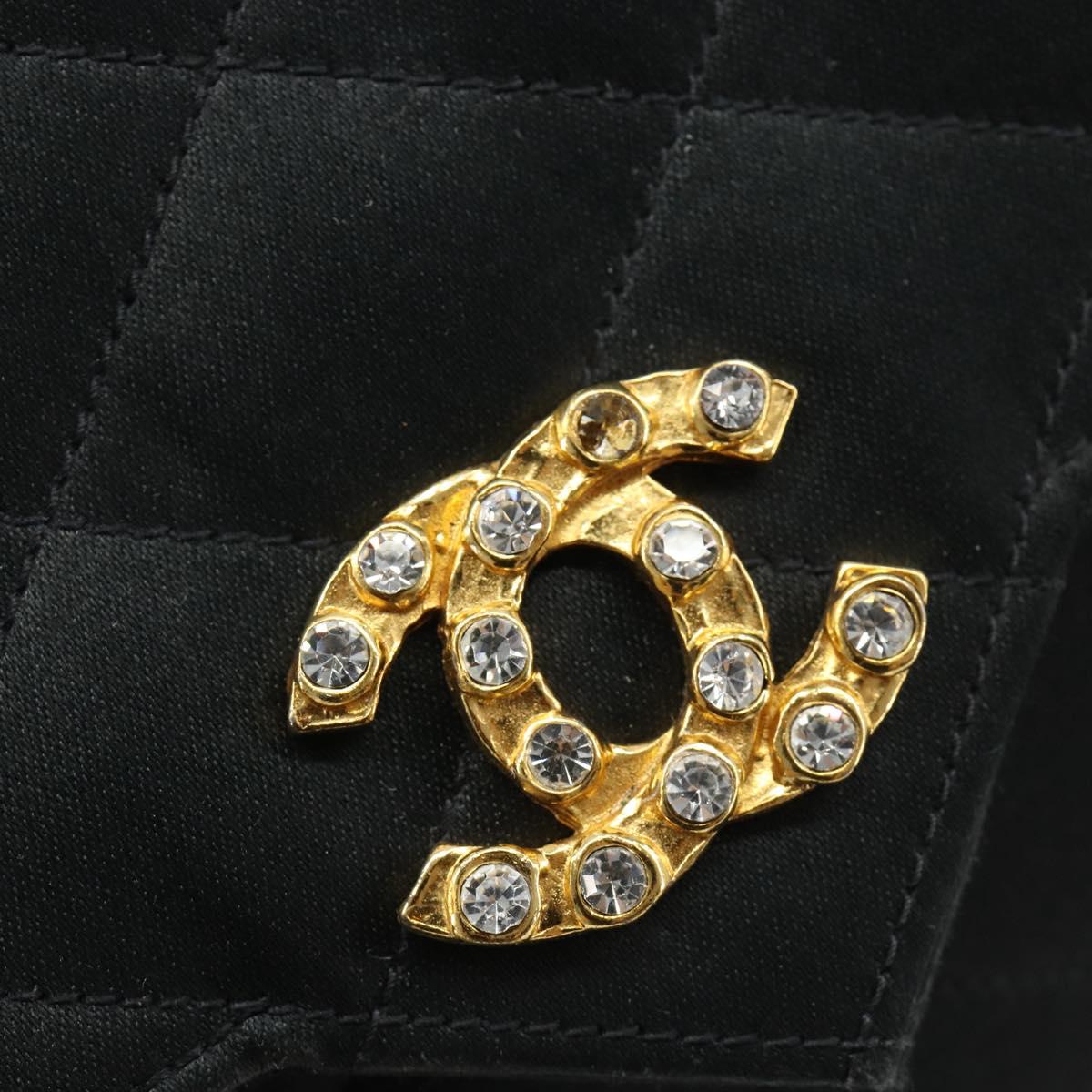 CHANEL Matelasse Chain Shoulder Bag Satin Black Gold CC Auth 158093V