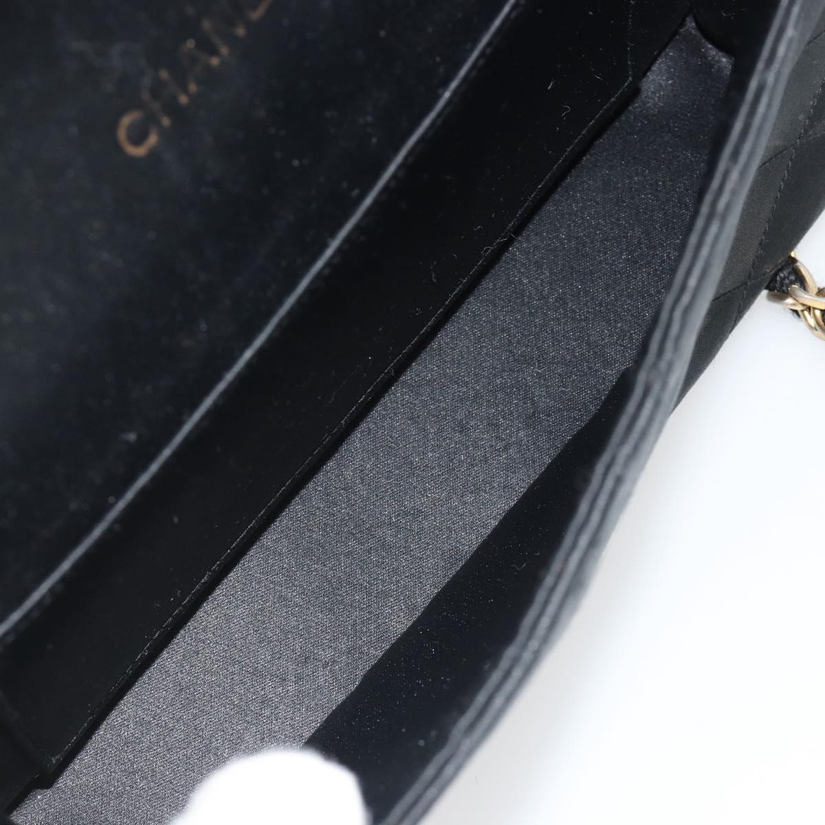 CHANEL Matelasse Chain Shoulder Bag Satin Black Gold CC Auth 158093V