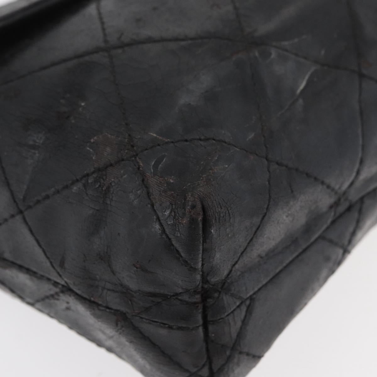 CHANEL Matelasse Chain Shoulder Bag Patent leather Black Silver CC Auth 158095