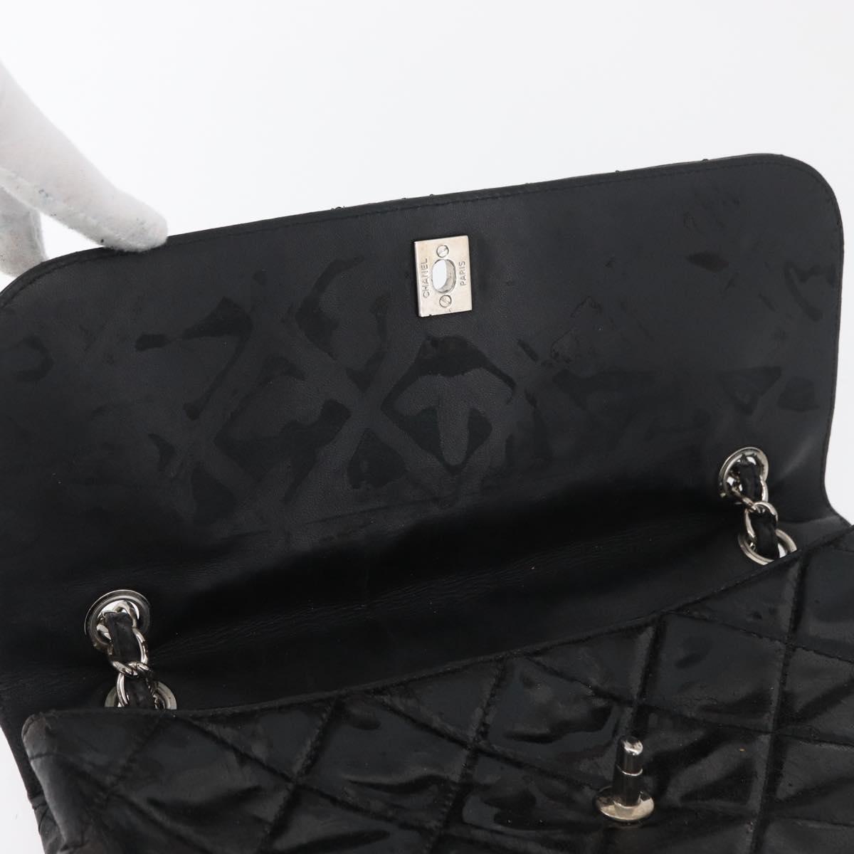 CHANEL Matelasse Chain Shoulder Bag Patent leather Black Silver CC Auth 158095
