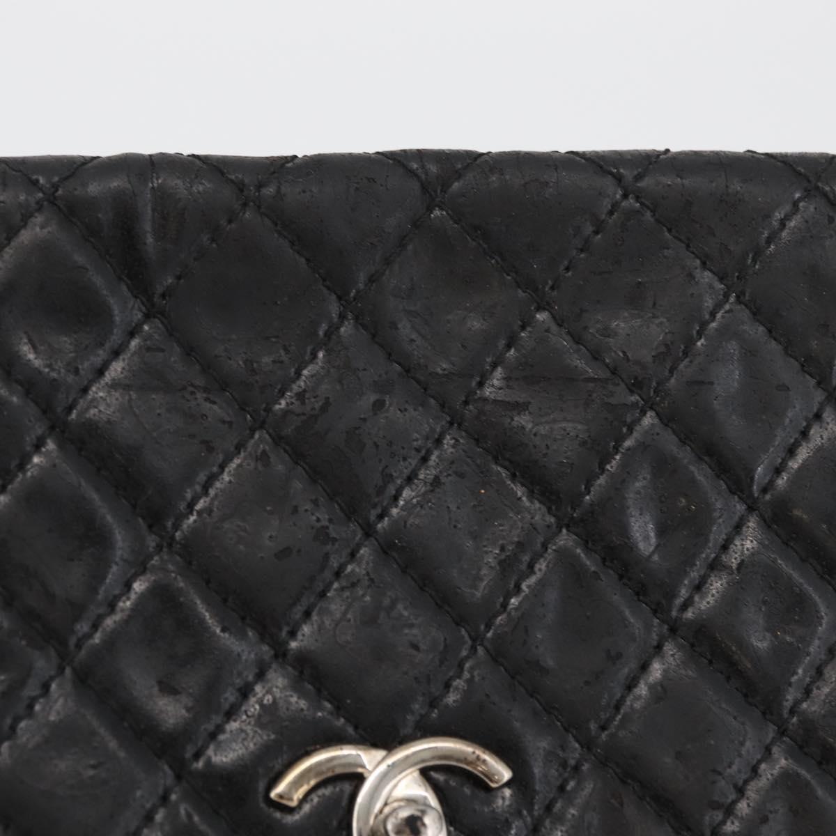 CHANEL Matelasse Chain Shoulder Bag Patent leather Black Silver CC Auth 158095