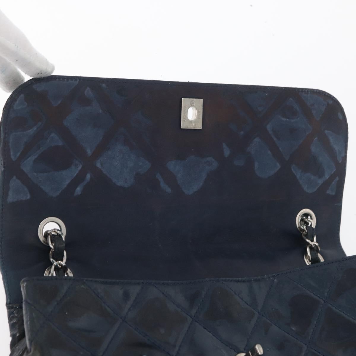 CHANEL Matelasse Chain Shoulder Bag Patent leather Navy Silver CC Auth 158096