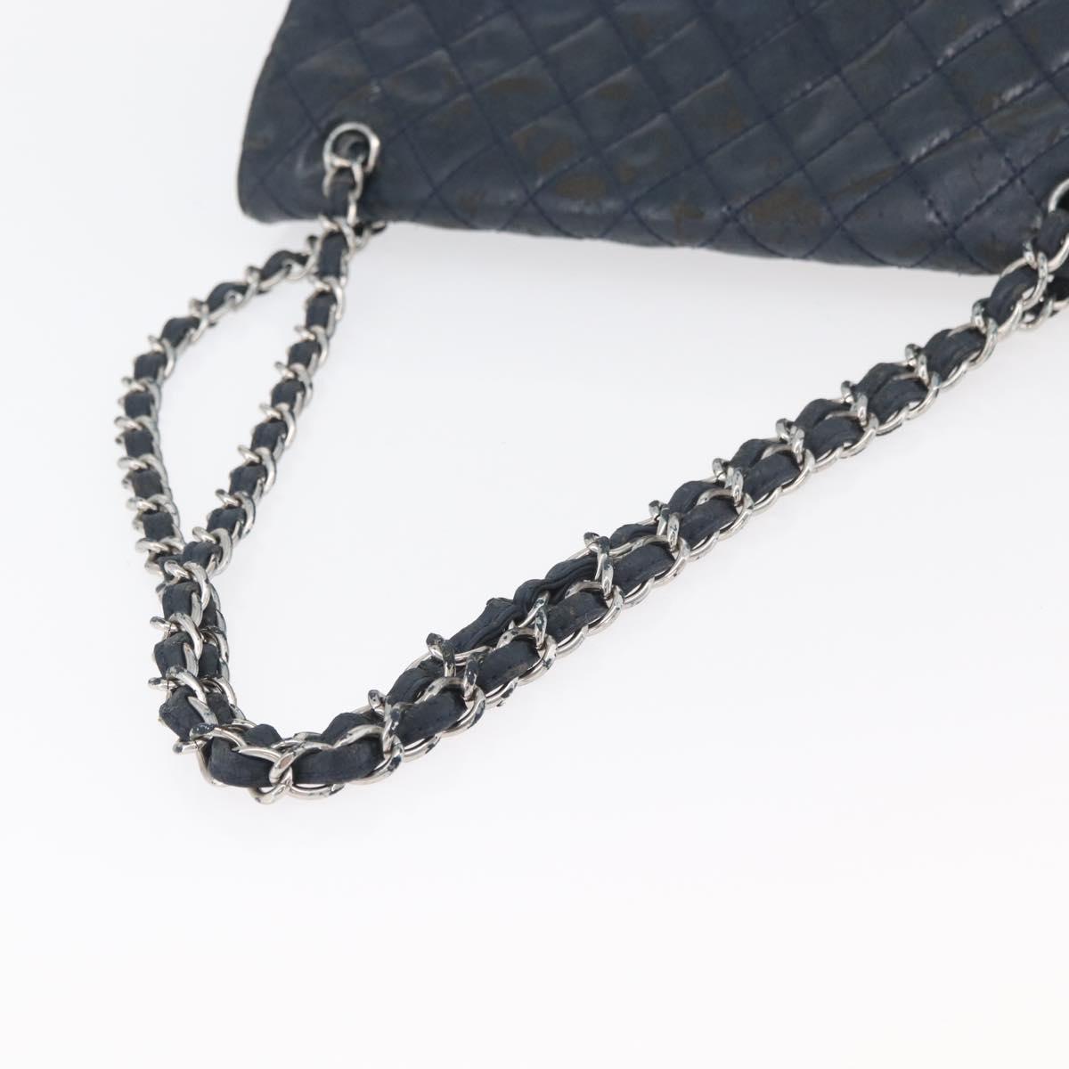 CHANEL Matelasse Chain Shoulder Bag Patent leather Navy Silver CC Auth 158096