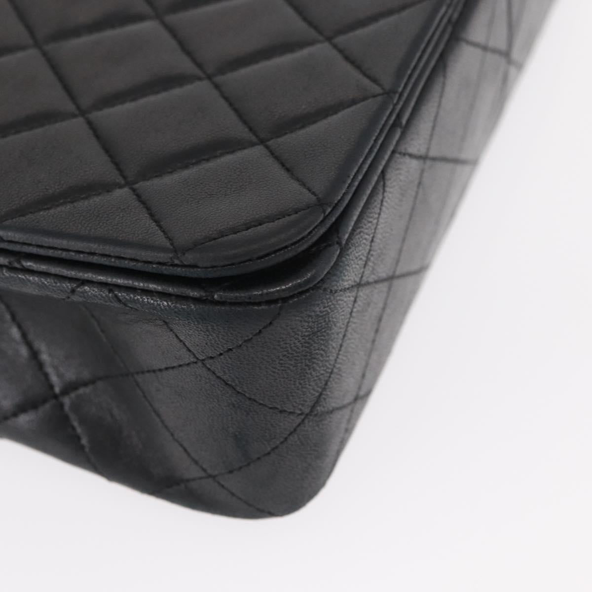 CHANEL Matelasse Chain Shoulder Bag Lamb Skin Black Gold CC Auth 158097SAV