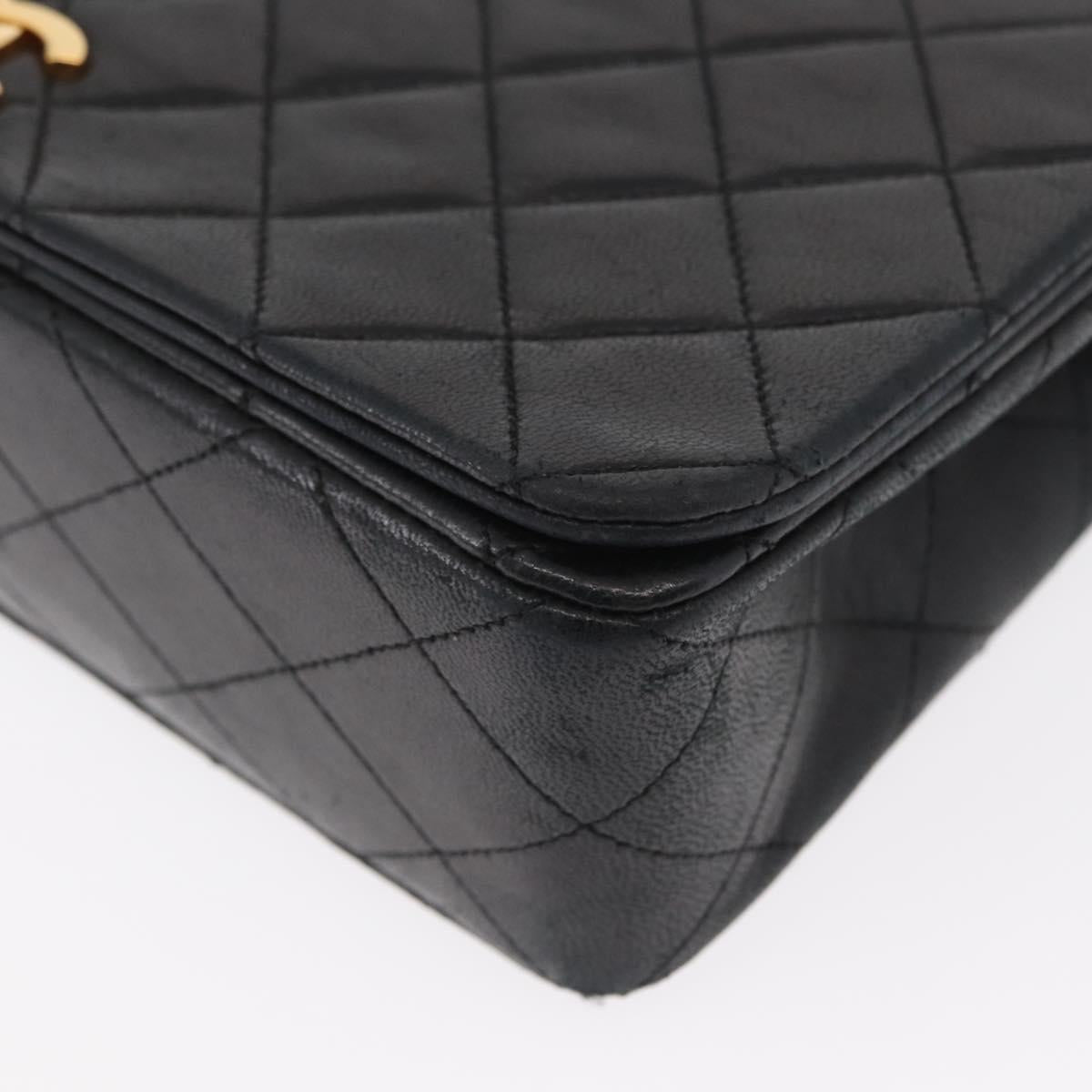 CHANEL Matelasse Chain Shoulder Bag Lamb Skin Black Gold CC Auth 158097SAV